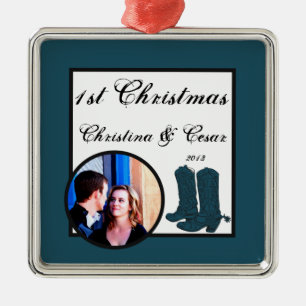 Personalised Custom Western Blue Cowboy Boots spur Metal Tree Decoration