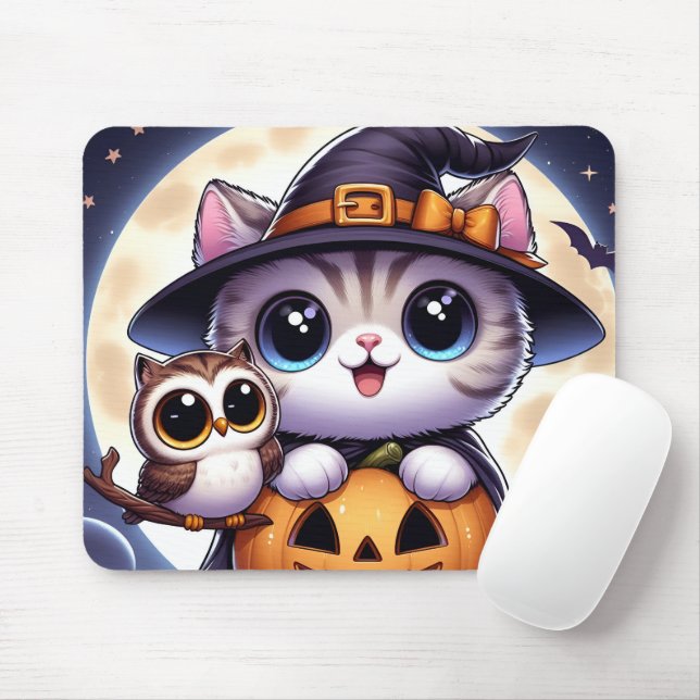 Personalised custom your own photo Halloween Cat  Mouse Mat (With Mouse)