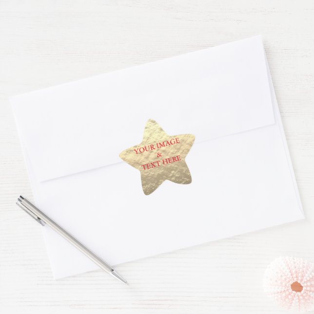 Personalised Custom Your Own Photo & Text Gold Star Sticker (Envelope)
