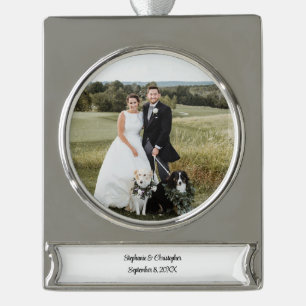 Personalised Customised Wedding Photo Christmas Silver Plated Banner Ornament