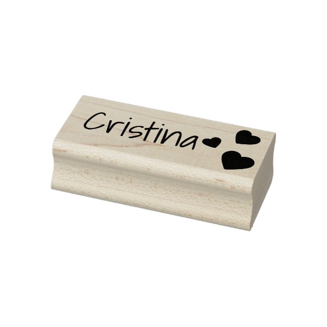 Personalised Cute 3 Hearts Symbol Custom Name Text Rubber Stamp (Stamp)