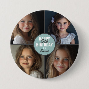 Personalised Cute 4 Photo Birthday Any Age 7.5 Cm Round Badge