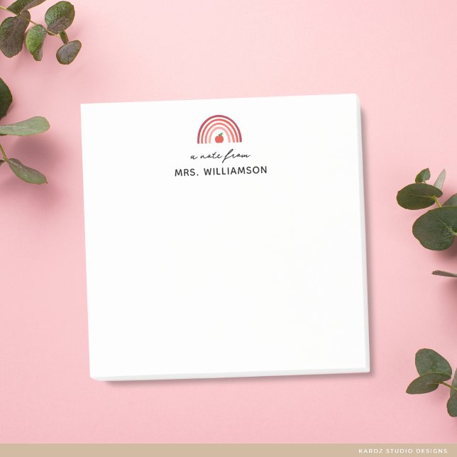 Personalised Cute A Note From Teacher Name (Post-it notes are shown in 3 x 3 inches. Personalize with the teacher's name.)