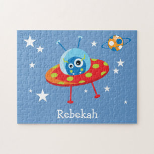 Personalised Cute Alien Spaceship Jigsaw Puzzle