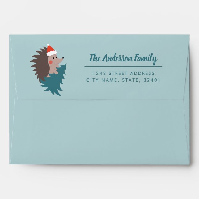 Personalised Cute and Modern Hedgehog Christmas Envelope (Back (Top Flap))
