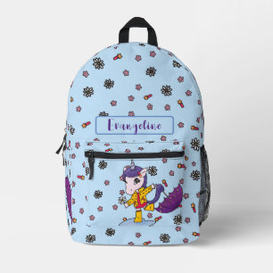 Personalised Cute and Simple Blue Floral Unicorn Printed Backpack