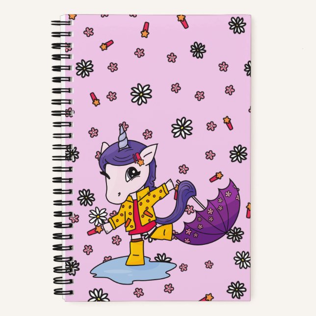 Personalised Cute and Simple Pink Floral Unicorn Notebook (Front)