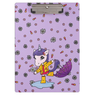 Personalised Cute and Simple Purple Floral Unicorn Clipboard