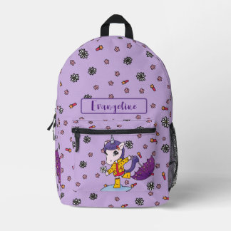 Personalised Cute and Simple Purple Floral Unicorn Printed Backpack