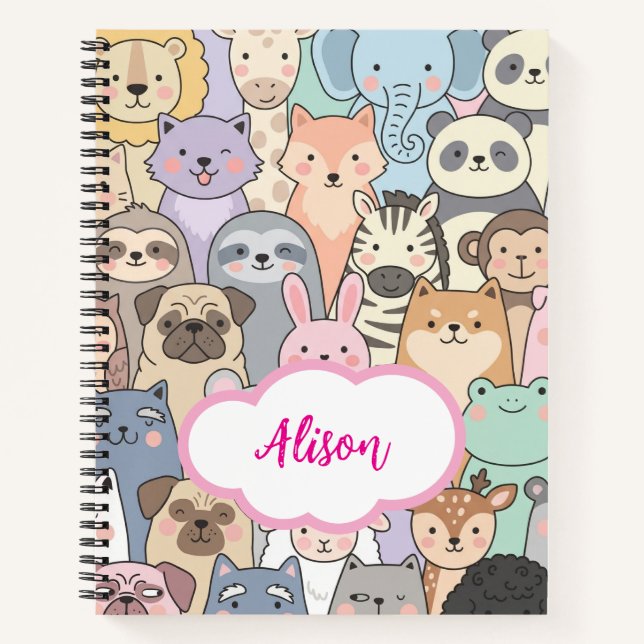 Personalised Cute Animal Cartoon Pattern Notebook (Front)