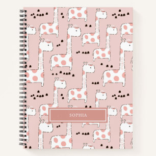 Personalised Cute Animal Pink Giraffe Pattern Notebook