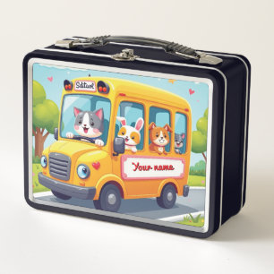 Personalised Cute Animal School Bus Design Metal Lunch Box
