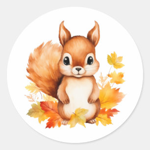 Personalised Cute Animal Squirrel Autumn Leaves  Classic Round Sticker