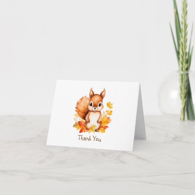 Personalised Cute Animal Squirrel Autumn Leaves  Thank You Card (Front)