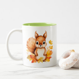 Personalised Cute Animal Squirrel Autumn Leaves  Two-Tone Coffee Mug