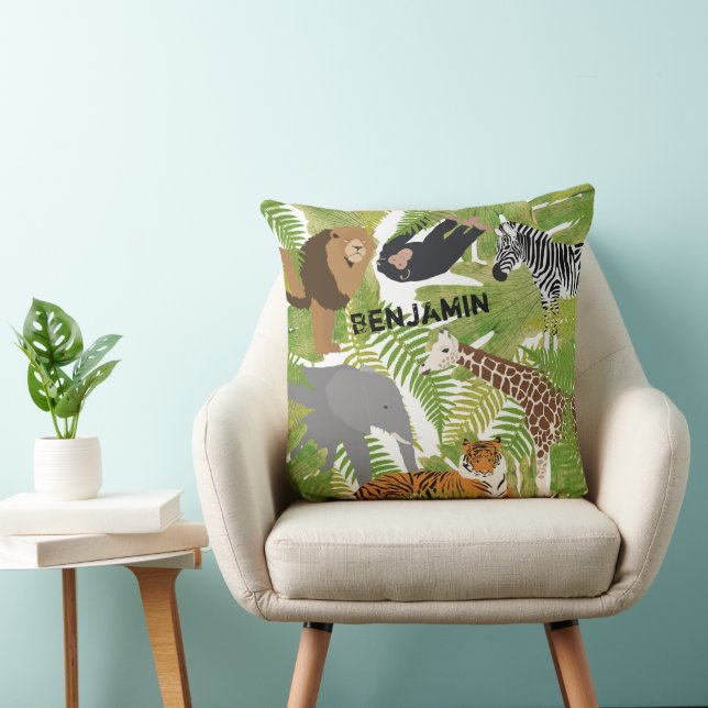 Personalised Cute Animals Safari Boy | Girl Cushion (Chair)