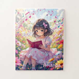 Personalised Cute Anime Girl Reading a Book Jigsaw Puzzle