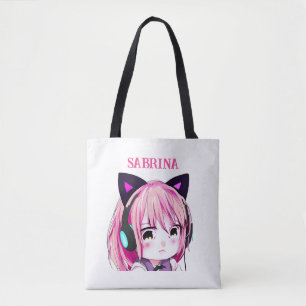 Personalised Cute Anime Girl with Cat Ears Tote Bag