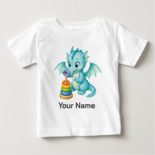 Personalised Cute Aqua Dragon Ring Toss Baby T-Shirt