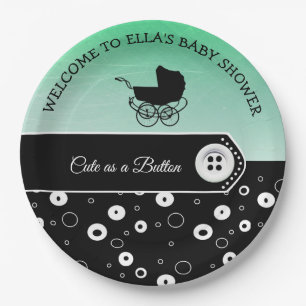 Personalised Cute as a Button Baby Shower Paper Plate