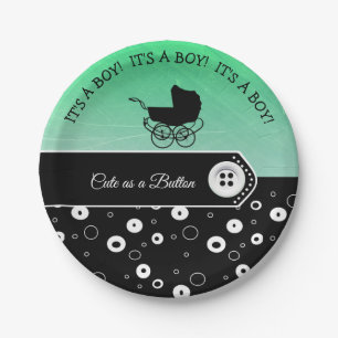 Personalised Cute as a Button Baby Shower Paper Plate