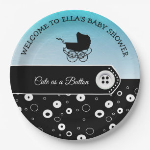 Personalised Cute as a Button Baby Shower Paper Plate