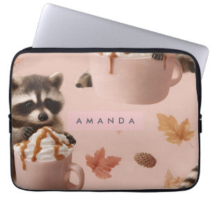 Personalised Cute Autumn Racoon Pattern Laptop Sleeve
