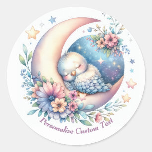 Personalised Cute Baby Bird Sleeping on Moon Classic Round Sticker