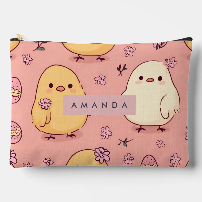 Personalised Cute Baby Chicks Pattern Accessory Pouch (Front)