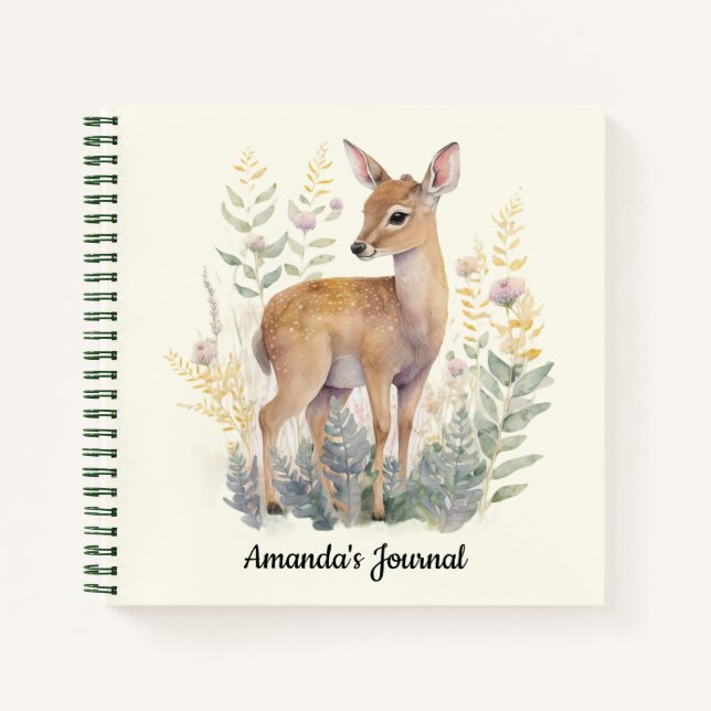 Personalised Cute Baby Deer in Nature  Notebook (Front)