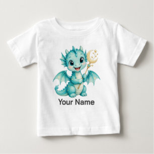 Personalised Cute Baby Dragon with Moon Star Wand T-Shirt