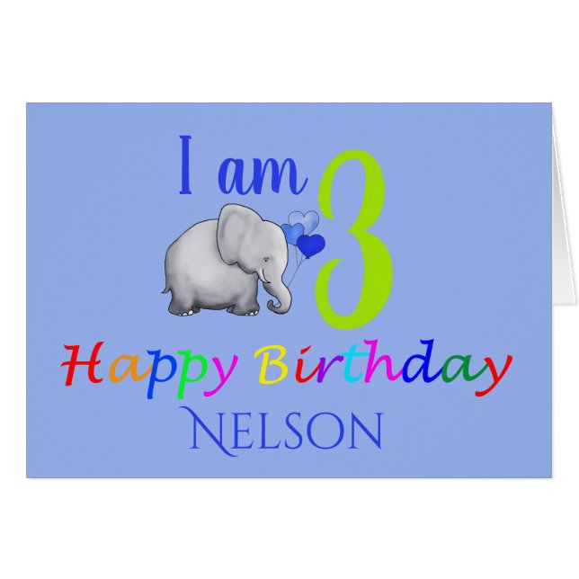 Personalised Cute Baby Elephant 3rd Birthday Poem (Front Horizontal)
