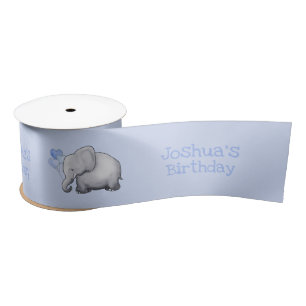 Personalised Cute Baby Elephants Kid Birthday Satin Ribbon