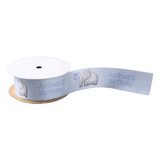 Personalised Cute Baby Elephants Kid Birthday Satin Ribbon
