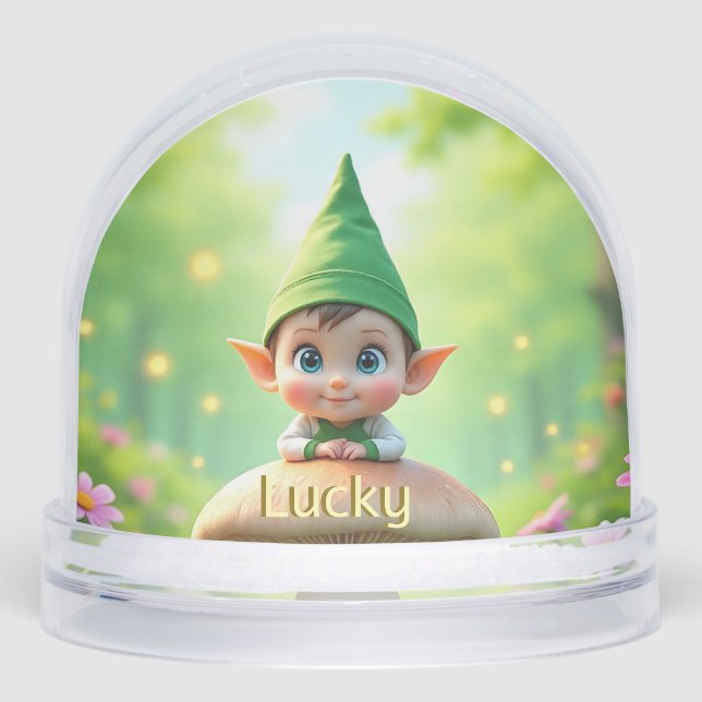 Personalised Cute Baby Elf Snow Globe  (Front)