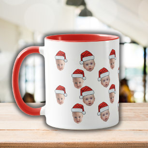 Personalised Cute Baby Face 2 Photos Santa Hat Mug