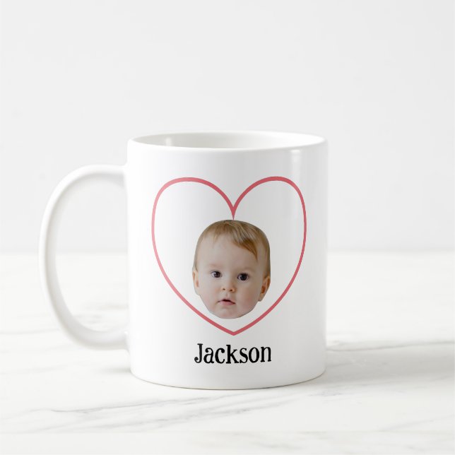 Personalised Cute Baby Face With Heart Line Coffee Mug (Left)