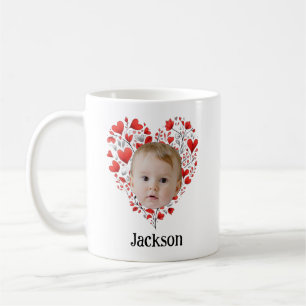 Personalised Cute Baby Face With Heart Pattern Coffee Mug