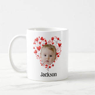 Personalised Cute Baby Face With Heart Pattern Coffee Mug