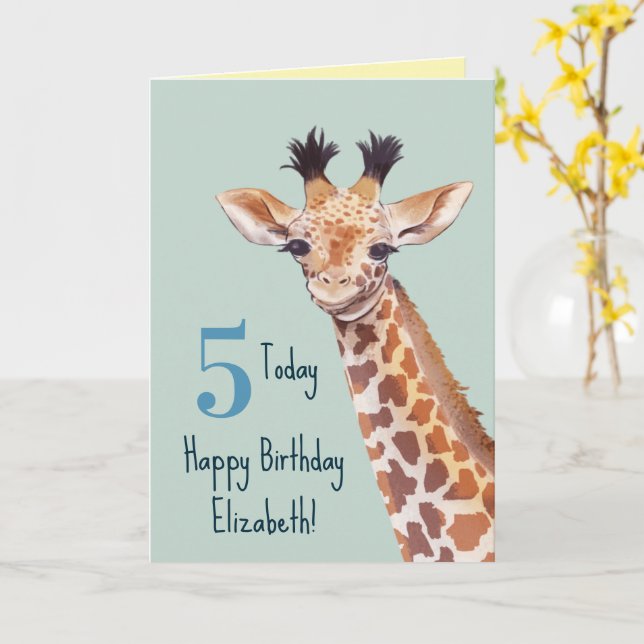 Personalised Cute Baby Giraffe Birthday  Card (Yellow Flower)