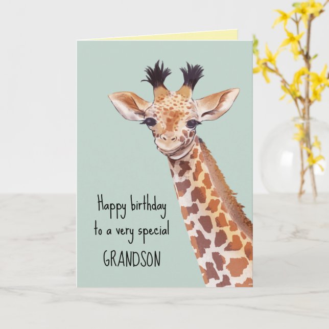 Personalised Cute Baby Giraffe Birthday  Card (Yellow Flower)