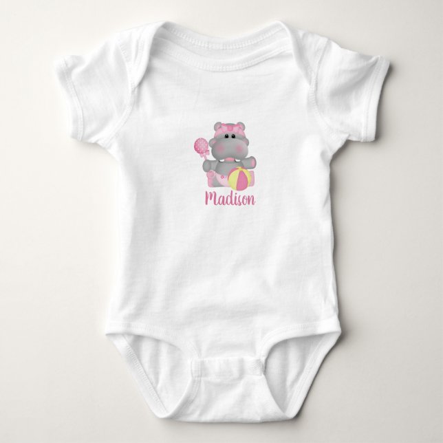 Personalised Cute Baby Hippo   Bodysuit (Front)