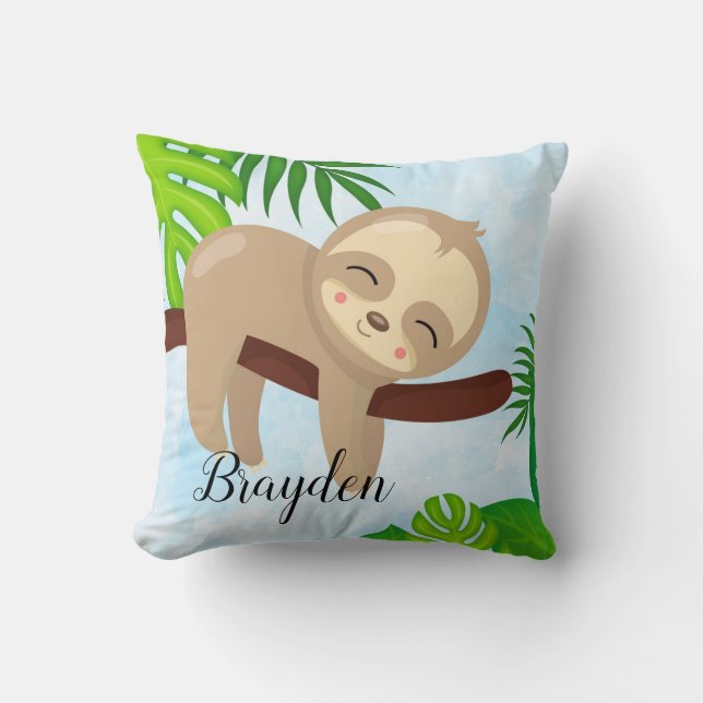 Personalised Cute Baby Sloth Pillow #3 (Front)