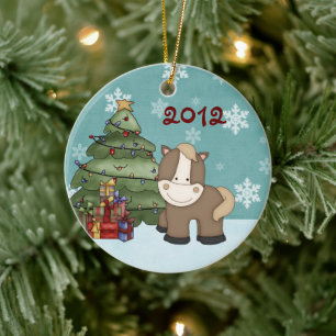 Personalised Cute Baby's 1st Christmas Horse Ceramic Tree Decoration