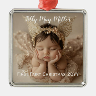 Personalised Cute Baby's First Fairy Christmas Metal Tree Decoration
