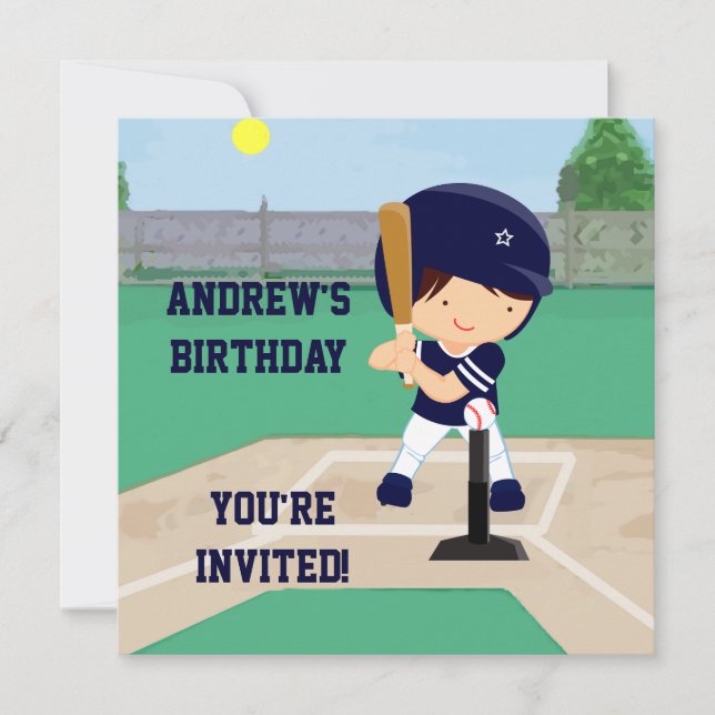 Personalised Cute Baseball cartoon player Invitation (Front)