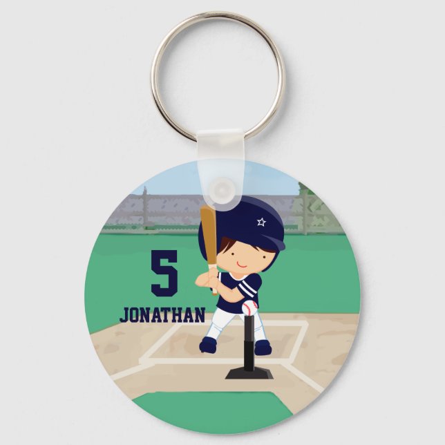 Personalised Cute Baseball cartoon player Key Ring (Front)