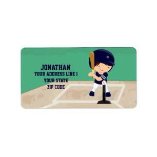 Personalised Cute Baseball cartoon player Label