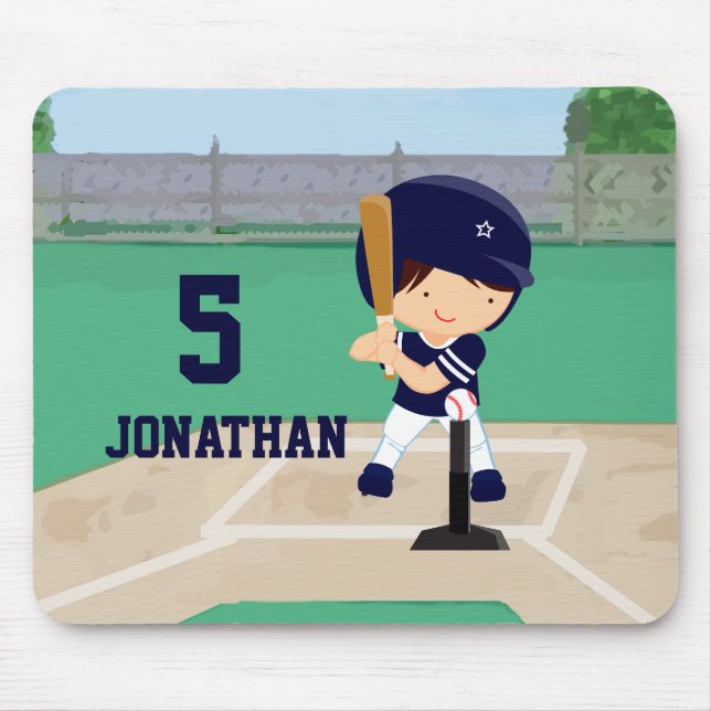 Personalised Cute Baseball cartoon player Mouse Mat (Front)