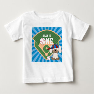 Personalised Cute Baseball Puppy Dog 1st Birthday Baby T-Shirt
